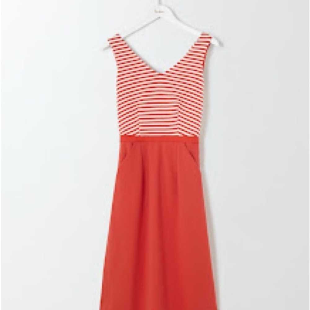 Boden Belle Ponte Red and White Striped Sleeveless Dress